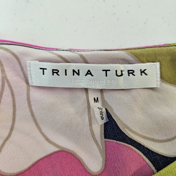 Trina Turk Kahe One Shoulder Floral Silk Top With Ruffle Overlay *Pink Spots* M - Picture 5 of 14